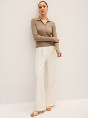 Cable Knit Cotton Collar Sweater