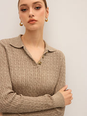 Cable Knit Cotton Collar Sweater