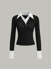 2 in 1 Contrast Collar and Cuff Shirt