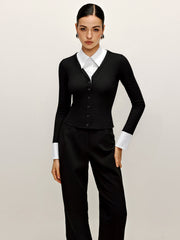 2 in 1 Contrast Collar and Cuff Shirt