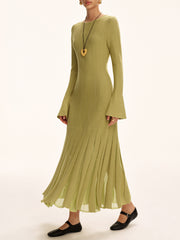Mesh Pleated Hem Knit Maxi Dress
