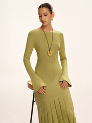 Mesh Pleated Hem Knit Maxi Dress