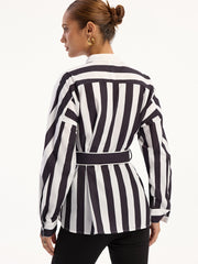 Contrast Striped Belted Shirt