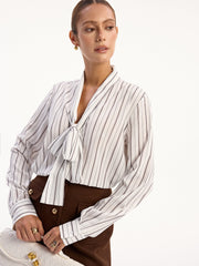 Striped Tie-Neck Long Sleeve Shirt