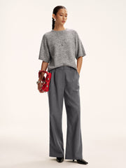 Cotton-Blend Pleated Pants without Belt