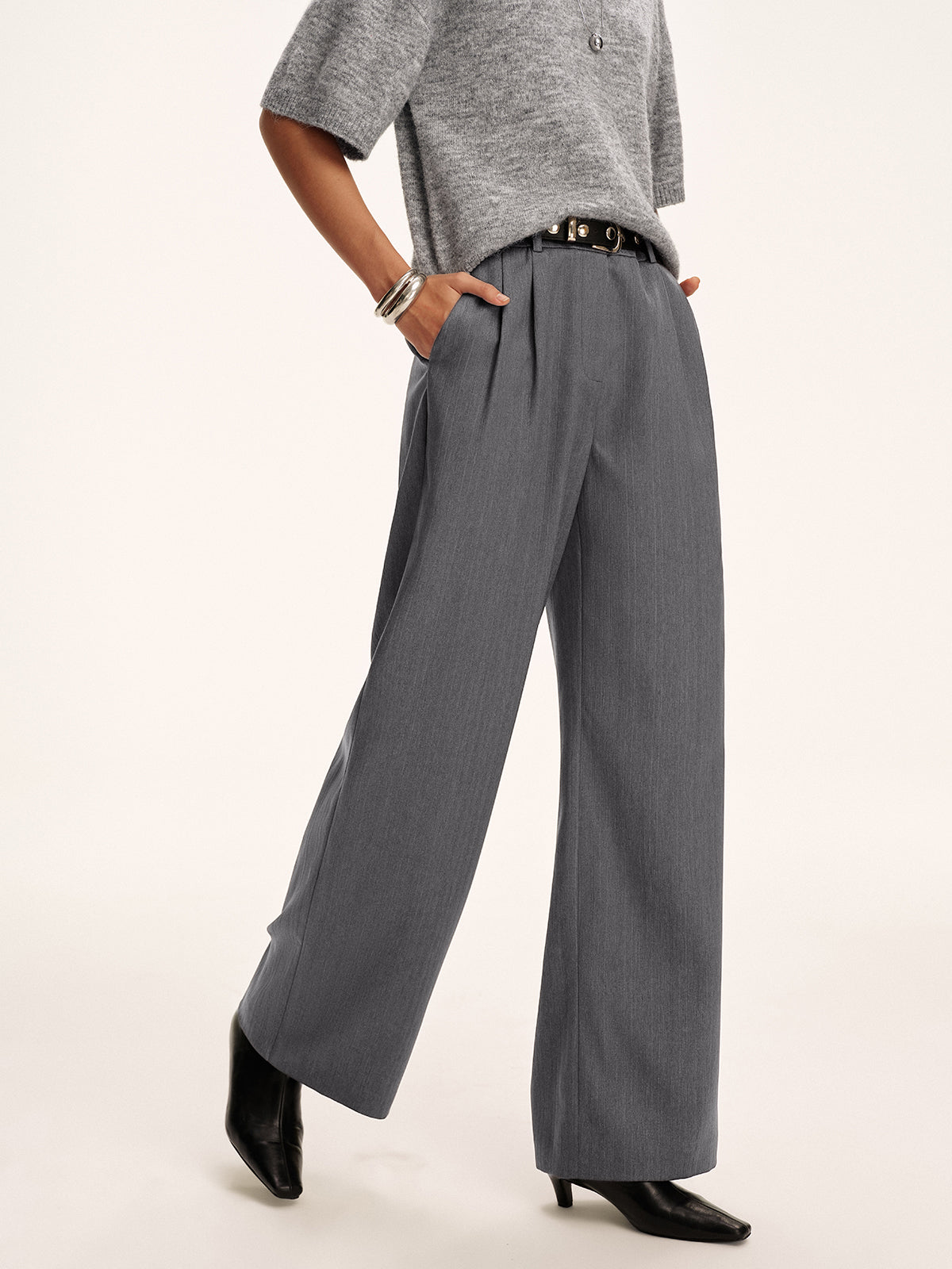 Cotton-Blend Pleated Pants without Belt