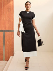 Contrast Trim Bow Slit Midi Dress