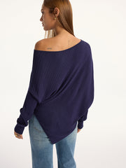Textured Off-Shoulder Asymmetric Sweater