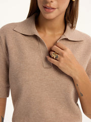 Short-Sleeved Knit Polo Top