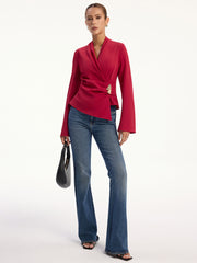 Asymmetric Metal Detail V-Neck Blouse