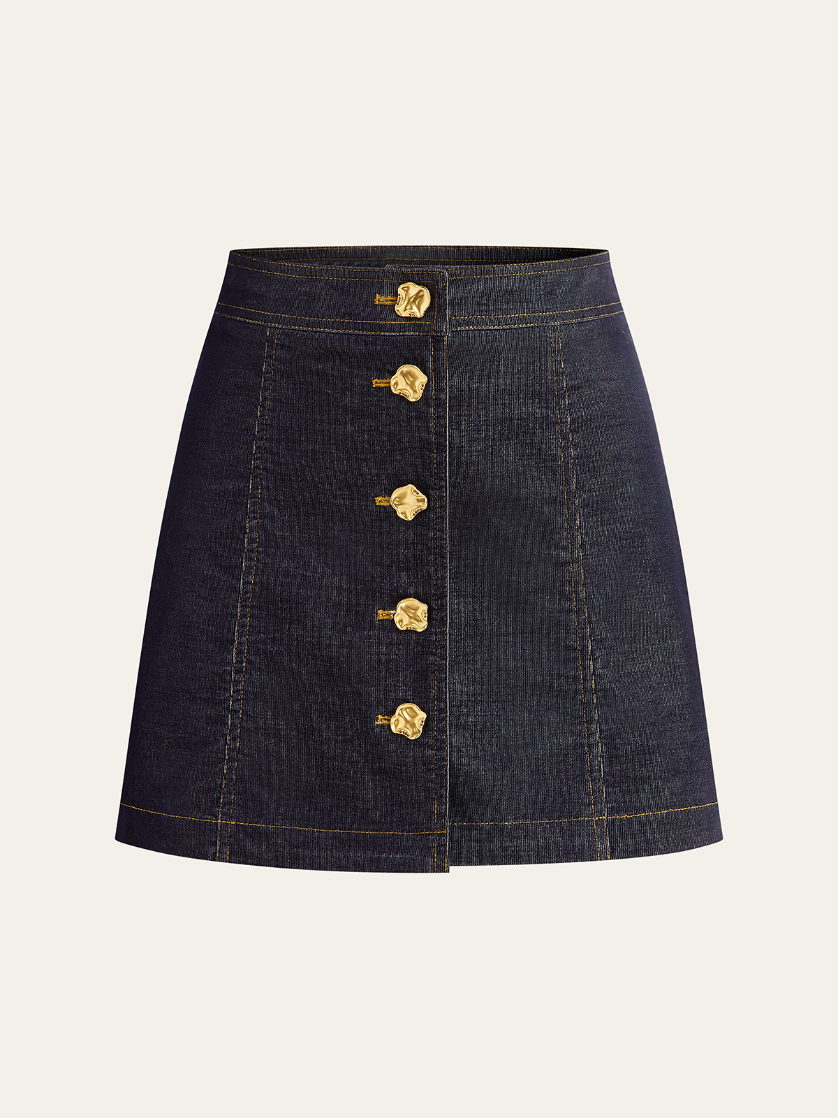 Metal Button-Front Mini Skirt