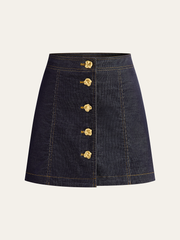 Metal Button-Front Mini Skirt