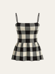 Checkered Cami Peplum Top and Skirt Set