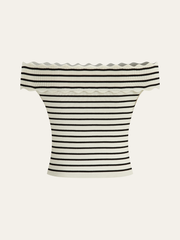Striped Off-Shoulder Metal Button Knit Top