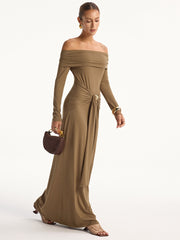 Off-Shoulder Long Sleeve Maxi Dress