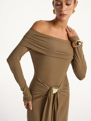 Off-Shoulder Long Sleeve Maxi Dress