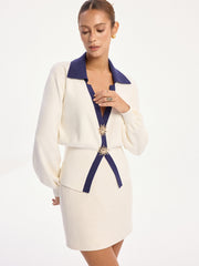 Sunburst Detail Contrast Trim Knit Cardigan