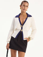 Sunburst Detail Contrast Trim Knit Cardigan