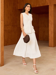 Elasticated Waist Pleated Midi Skirt