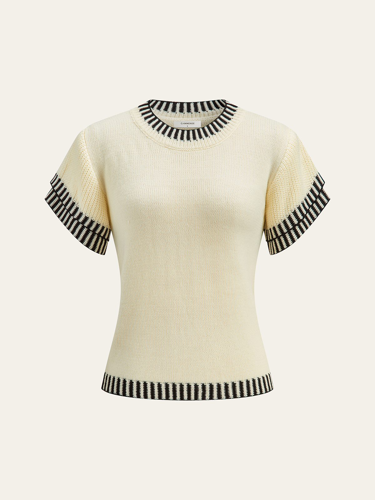 Contrast Striped Trim Short Sleeve Knit Top
