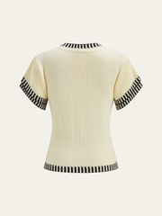 Contrast Striped Trim Short Sleeve Knit Top