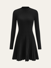 Mock Neck Flared Sweater Dress