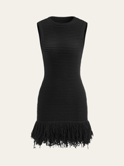 Sleeveless Fringe Hem Sweater Dress