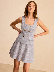 Tweed Square-Neck Top and Skirt Set