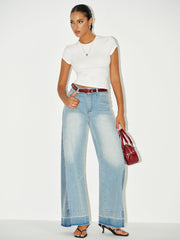 Contrast Panel Wide-Leg Jeans