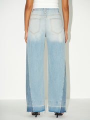 Contrast Panel Wide-Leg Jeans