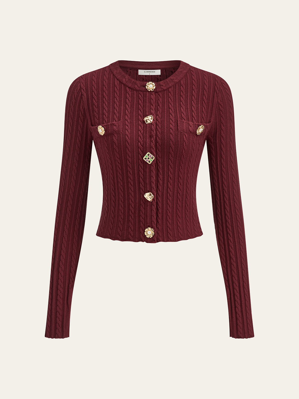 Metal Detail Cable Knit Cardigan