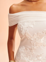 Mesh Off-Shoulder Floral Applique Blouse