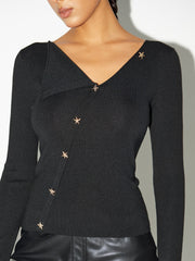 Asymmetric Star-Button Knit Top