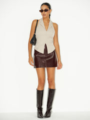 Canvas Halter Neck Backless Lapel Vest