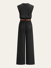 Belted Mock Neck Wide-Leg Jumpsuit