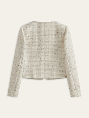 Tweed Contrast Bow Round Neck Jacket