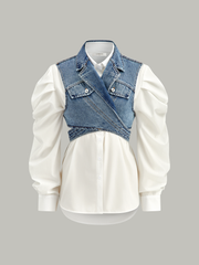 Asymmetric Wrap Denim Lapel Crop Vest