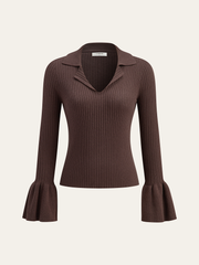Flared Cuff Polo-Collar Sweater