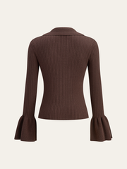 Flared Cuff Polo-Collar Sweater