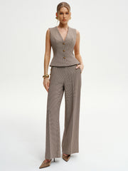 Houndstooth Metal Detail Mid-Waist Pants