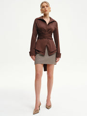 Long-Sleeve Wrap-Waist Back-Bow Shirt