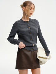 Wool-Blend Ribbed Knit Cardigan
