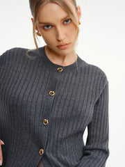 Wool-Blend Ribbed Knit Cardigan