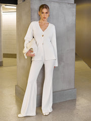 Wool-Blend V-Neck Single-Button Sweater