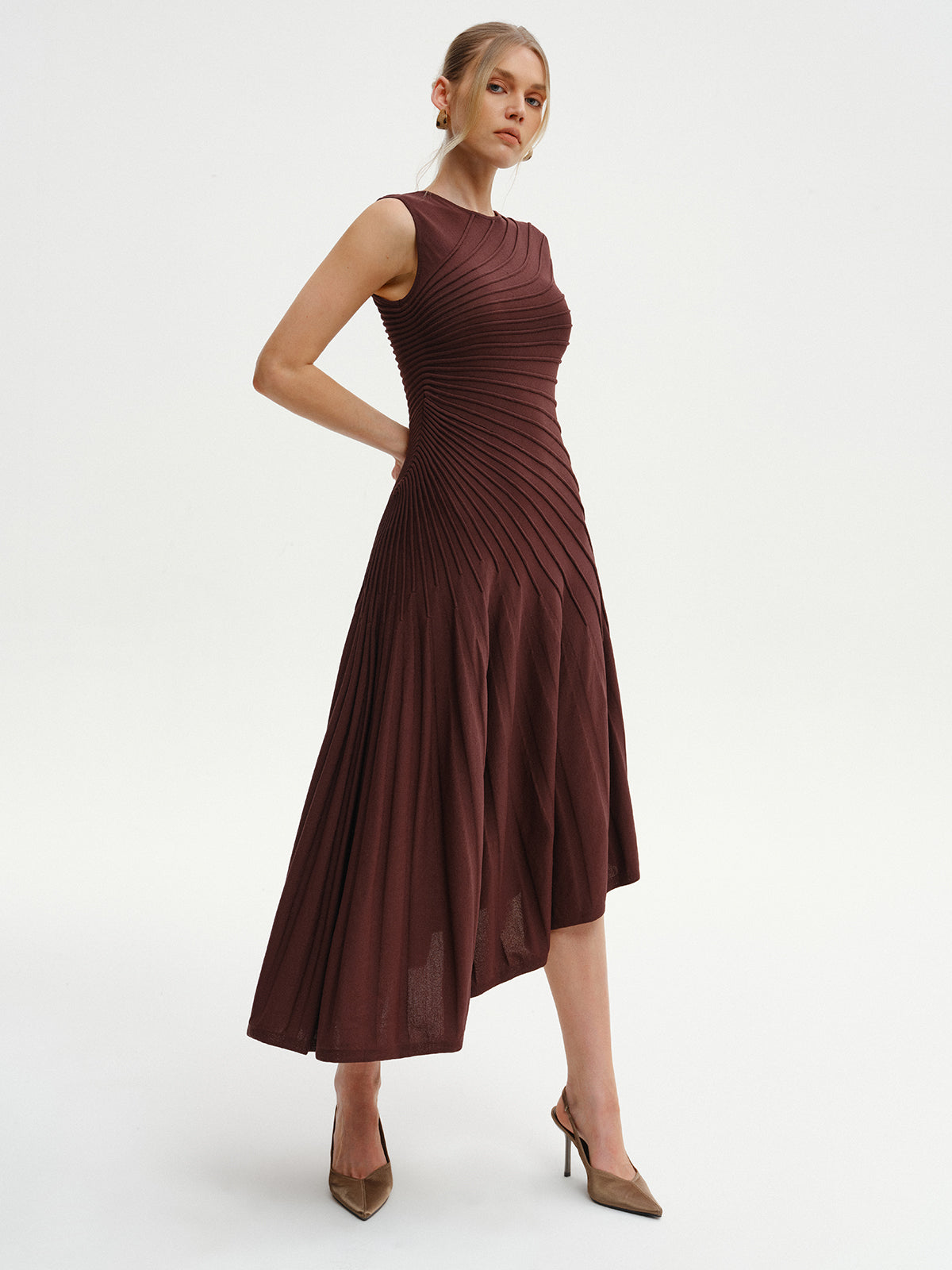 Sleeveless Asymmetric Midi Sweater Dress