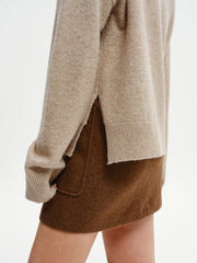 Wool-Blend V-Neck Sweater with Side Slit