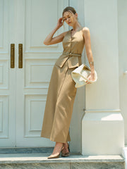 Pinstripe Slit Midi Skirt