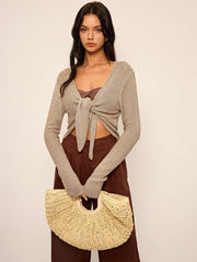 Knotted Front Long Sleeve Knit Top