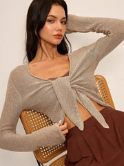 Knotted Front Long Sleeve Knit Top