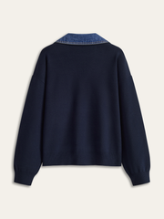 Denim Collar V-Neck Sweater